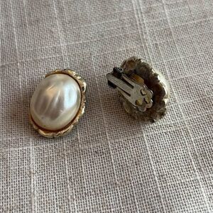 Gold-Trim Cream Pearl Clip-On Earrings